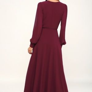 my whole heart burgundy long sleeve wrap dress